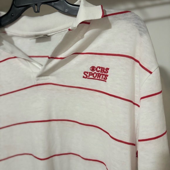 10/10 Spotless 80’s Vintage “CBS Sports” Golf Shirt White/Red stripes Sz XL-L - Picture 2 of 7